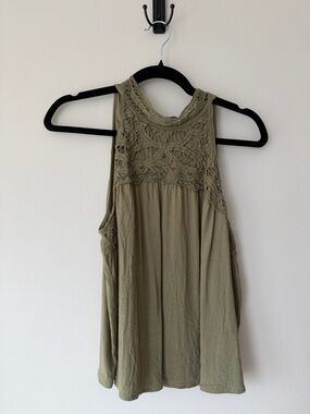 Daniel Rainn Olive Crochet Yoke Tank Top